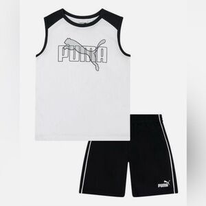 2pc Puma short sleeve shirt with black jersey shorts for boys/ Size: 0/3 months